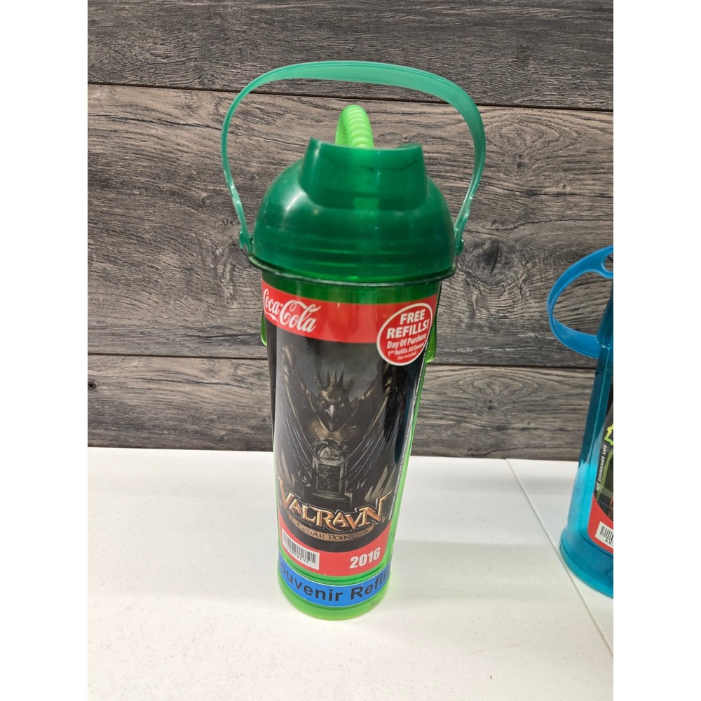 Cedar Point Valravn 2016 Souvenir Refill Cup coke Green Plastic Bottle‎ Coaster